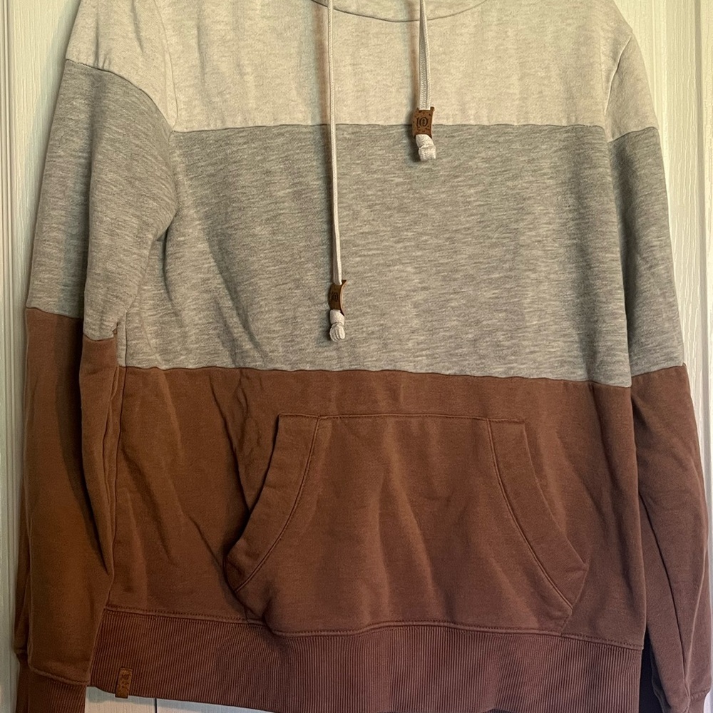 tentree Gray and Brown Colorblock Hoodie - Picture 1 of 3